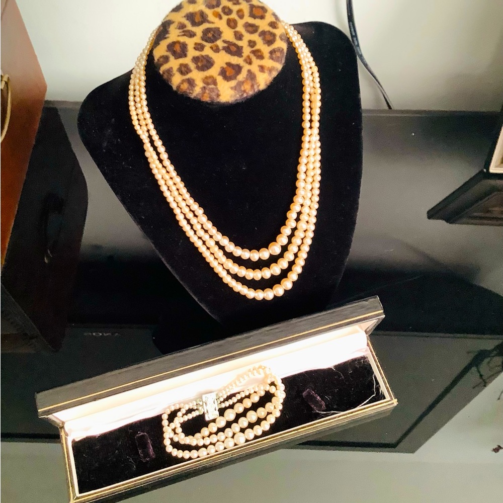 Pearl bead necklace and bracelet set 🌹🌹